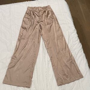 Champagne satin pants, wide leg, barley worn